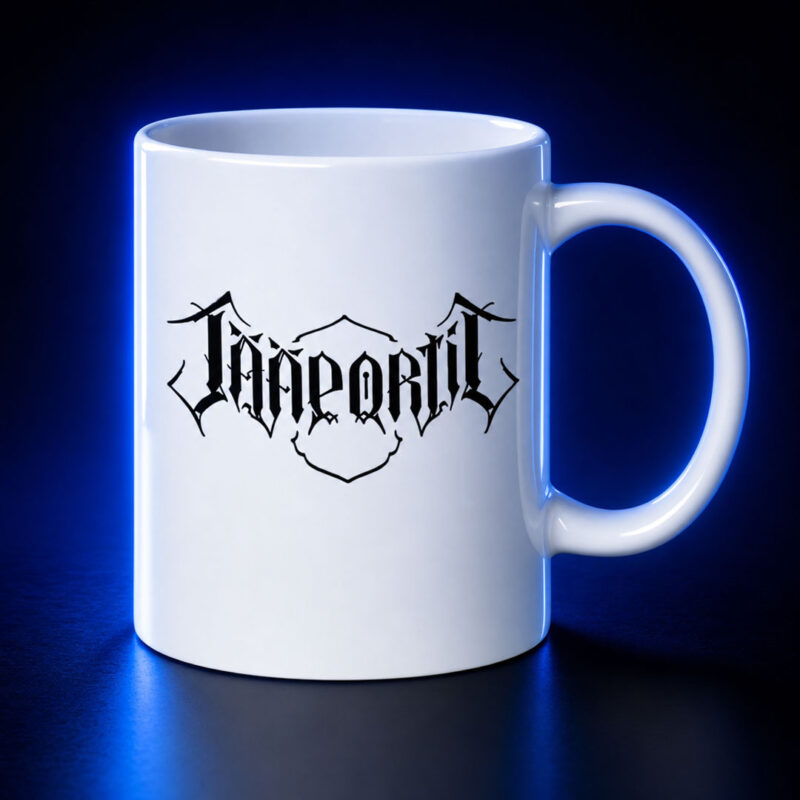 Jääportit white ceramic mug with black logo print
