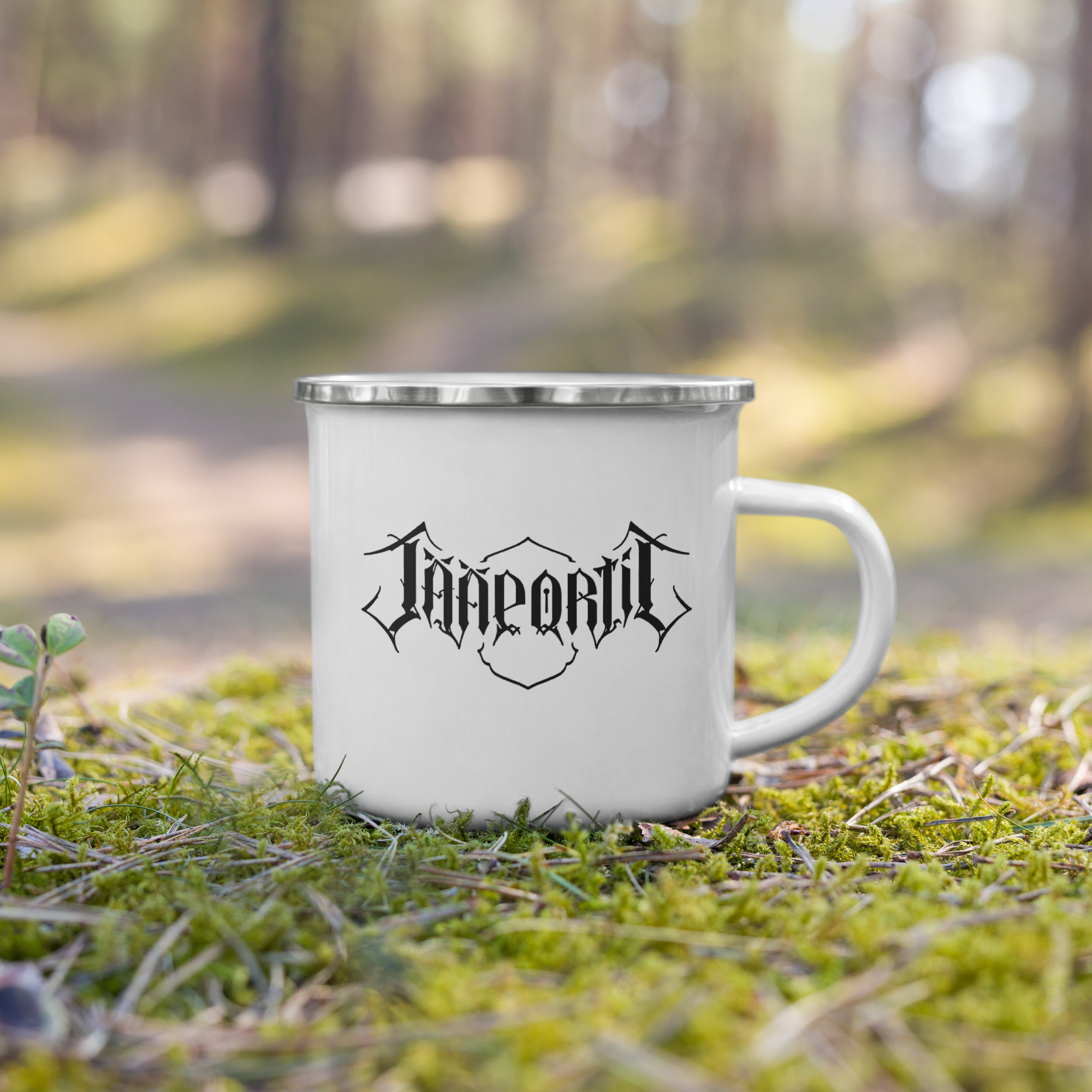 Jääportit white enamel camper mug with silver rim for hiking and camping