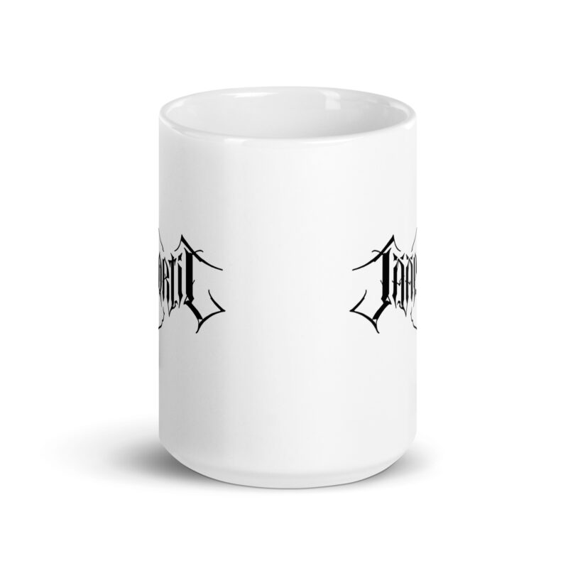 Jääportit white ceramic mug with black logo print available in three different sizes